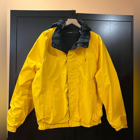 Nautica Men’s Reversible jacket/ windbreaker. Navy blue, white, yellow. Hood. XL - Picture 5 of 13